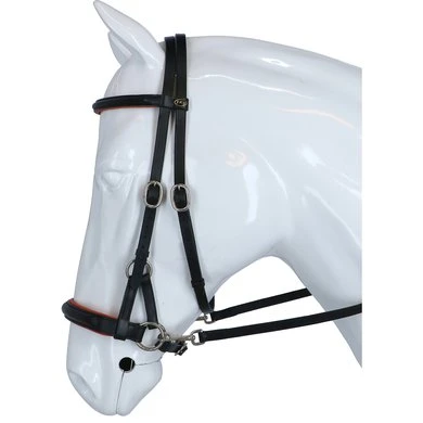 F.R.A. Bitloos Hoofdstel Pardoes Deluxe Side Pull Lederen Teugels Zwart/Oranje Cob