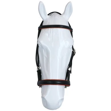 F.R.A. Bitloos Hoofdstel Pardoes Deluxe Side Pull Lederen Teugels Zwart/Oranje Cob - Afbeelding 3